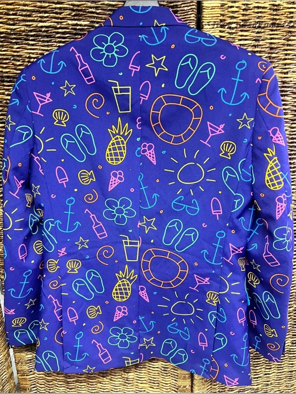 Opposuits- Vibrant Blue Neon-Doodle Dude Print‎ Men's Blazer and pant set